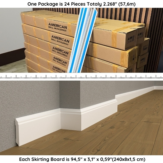 8cm White Skirting Board Base Moulding DSK-8015