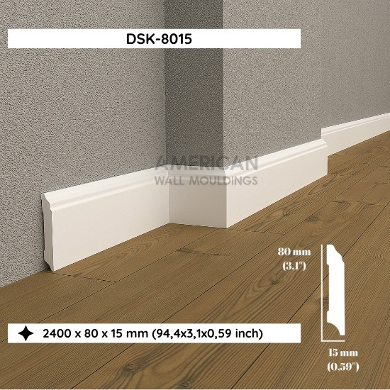 8cm White Skirting Board Base Moulding DSK-8015