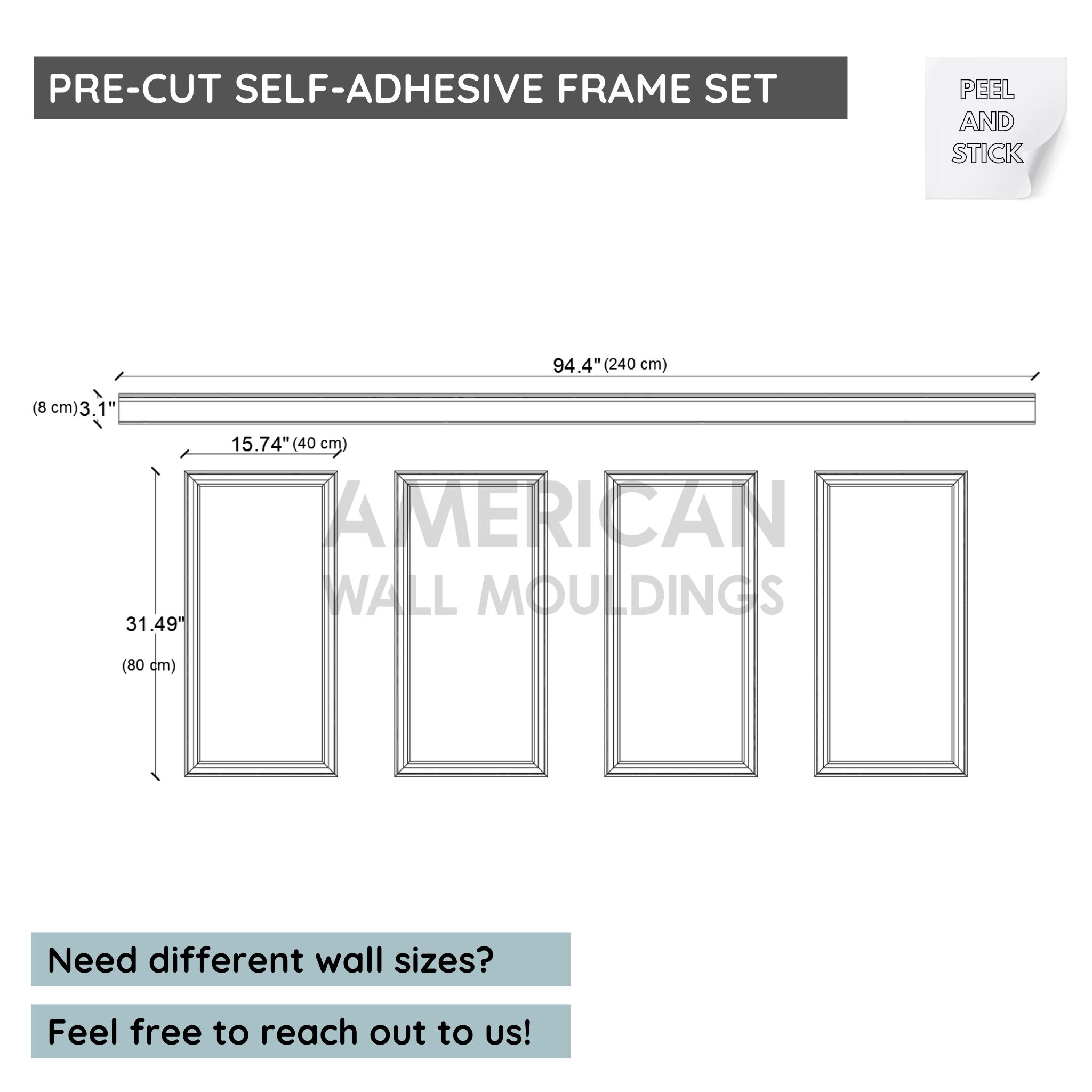 Easy-to-Install Wainscoting Kit Peel Stick Half Wall Frame Set CST-015