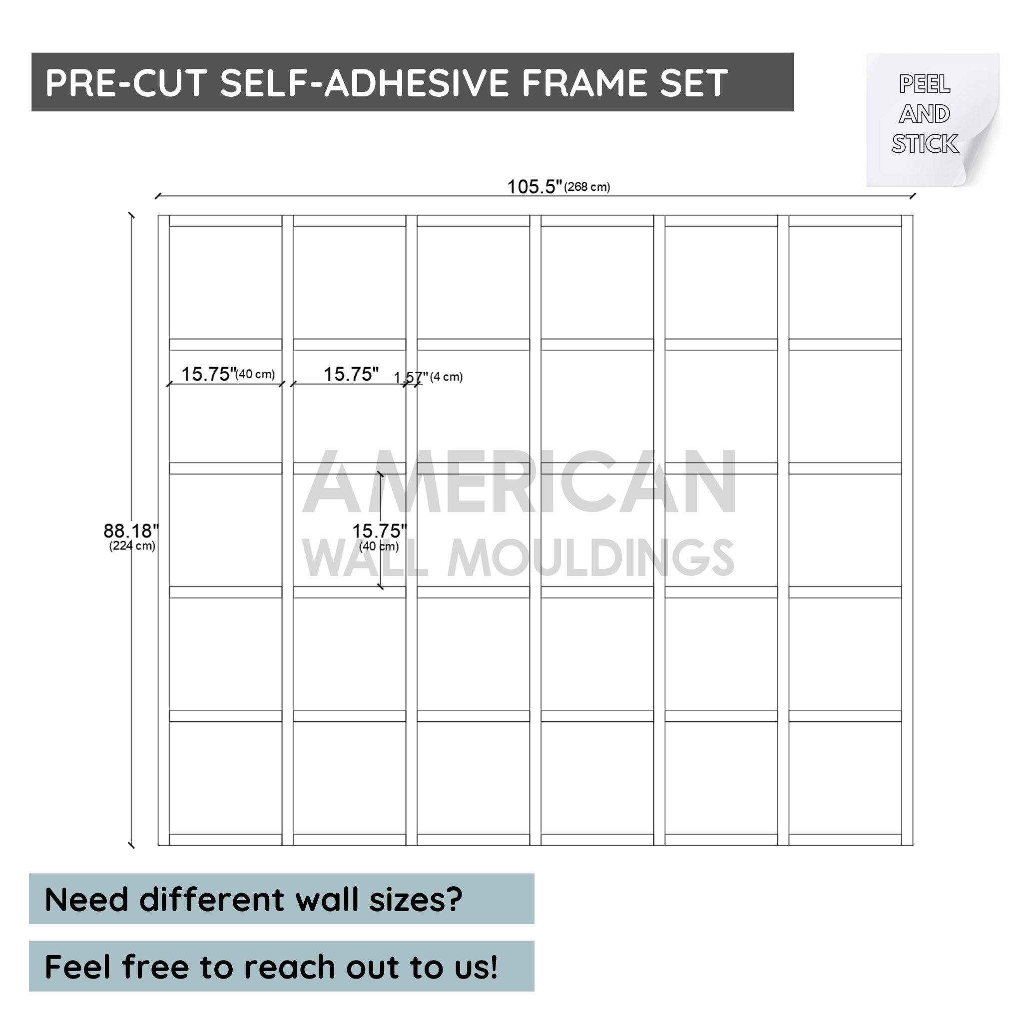 Pre-Cut Square Wall Mouldings DIY Grid Wall Molding Kit CST-043