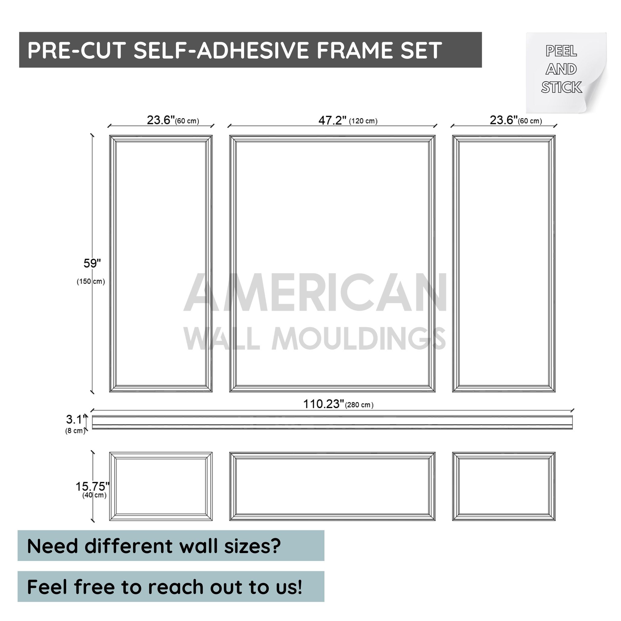 Pre-Cut Wall Molding Kit Peel and Stick Customizable Frame Set CST-044